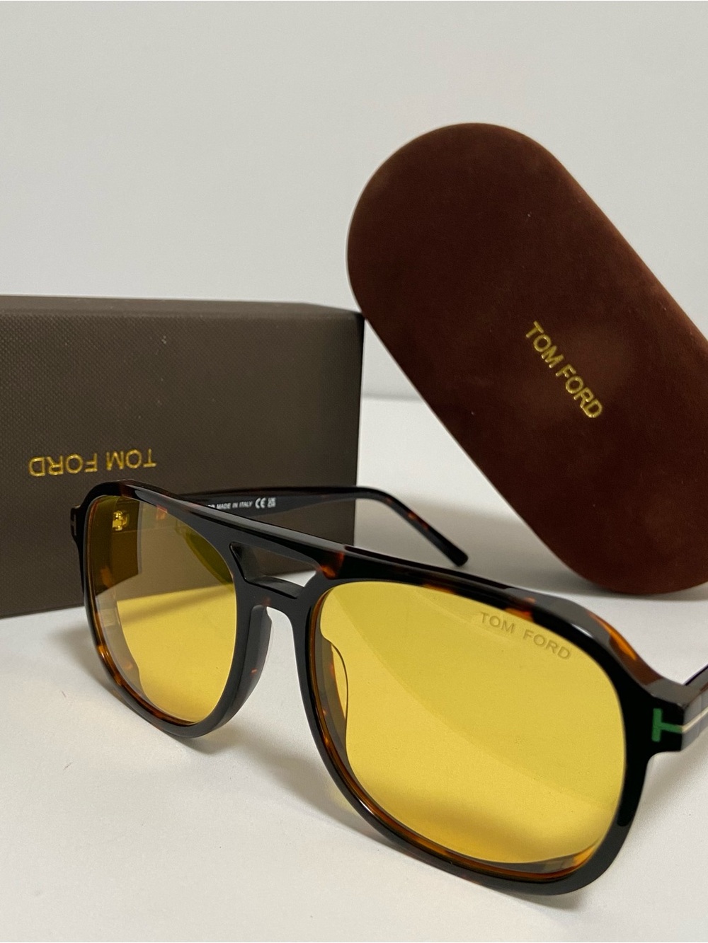 Tom Ford Men’s Tortoiseshell Sunglasses with Yellow Lenses